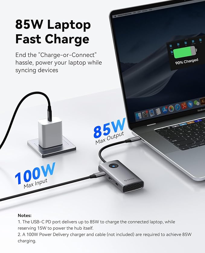 ORICO 6-in-1 USB C Docking Station with 4K HDMI, 3 USB-A 3.0 & 1 USB-C 3.0 Ports (5 Gbps), 100W PD Charging, Multiport Adapter for Windows, Mac
