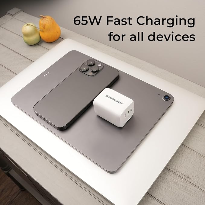 IOGEAR GearPower Dual USB-C 65W GaN Charger, PPS, 2 Port Fast Charger, Compact, Compatible with MacBook Pro/Air, Galaxy S20 and Above, iPhone 8 and Above - GPAWC65W