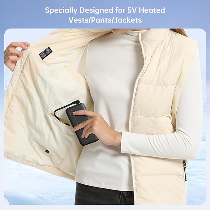 Heated Vest Battery Pack 5V 2A 10000mAh 2 Pack Power Bank Fits for DR.Prepare/KOVNLO/TIDEWE Electric Heating Jacket/Stadium Seat Cushion/Coat/Blanket External Portable Charger for iPhone, Tablet
