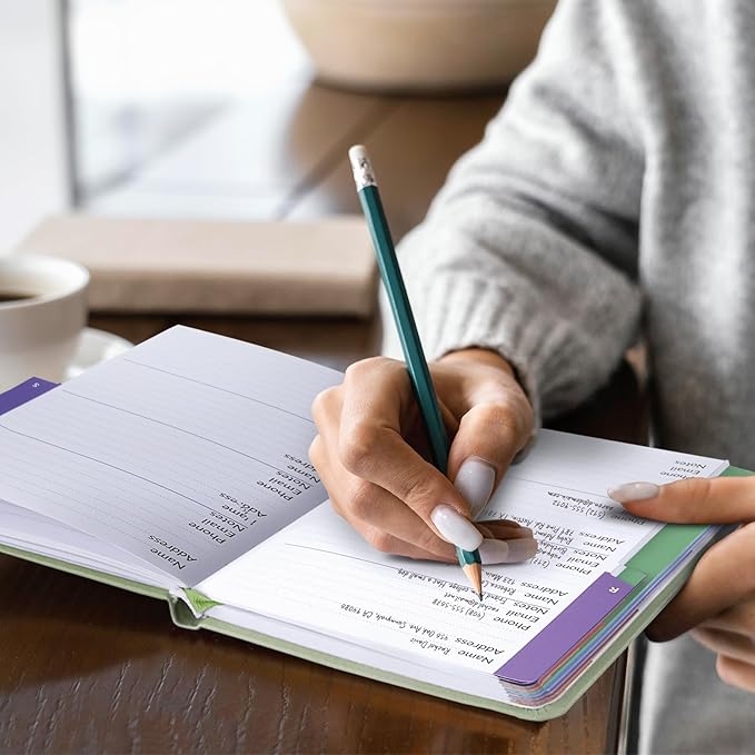 SUNEE Address Book with Colorful Alphabetical Tabs, Address Notebook Organizer for Record Contacts, 5.3'' x 7.7''- Sage Green