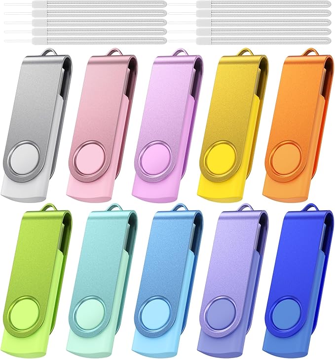 Kepmem 10-Pack 16GB USB 2.0 Flash Drives Bulk Memory Stick Swivel Thumb Drives 16 GB for Universal Data Storage at Home and Office for Storing Photo/Video/Music/File by