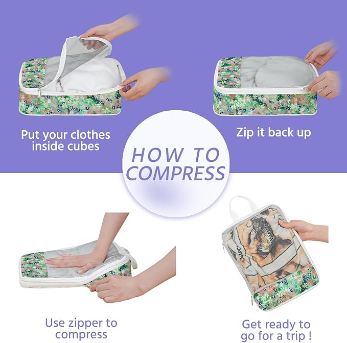 7 Pcs Compression Packing Cubes for Travel, Waterproof Suitcase Luggage Backpack Organizer with Toiletry Bag Travel Essentials for Women/Men-Flowers