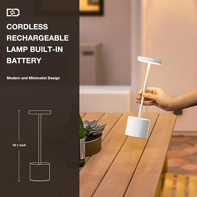 Kakanuo White Cordless Lamp Set, Rechargeable Lamp, 3 Color Temperature, LED Outdoor Wireless Lamps, Battery Operated Lamps, Stepless Dimmable, Touch Control
