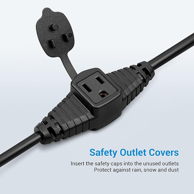 DEWENWILS 25Ft Outdoor Extension Cord Multiple Outlets, Evenly Spaced 3 Outlets Plugs with Safety Cover, 16/3 SJTW Weatherproof Wire for Outdoor String Lights and Holiday Decorations, UL Liste
