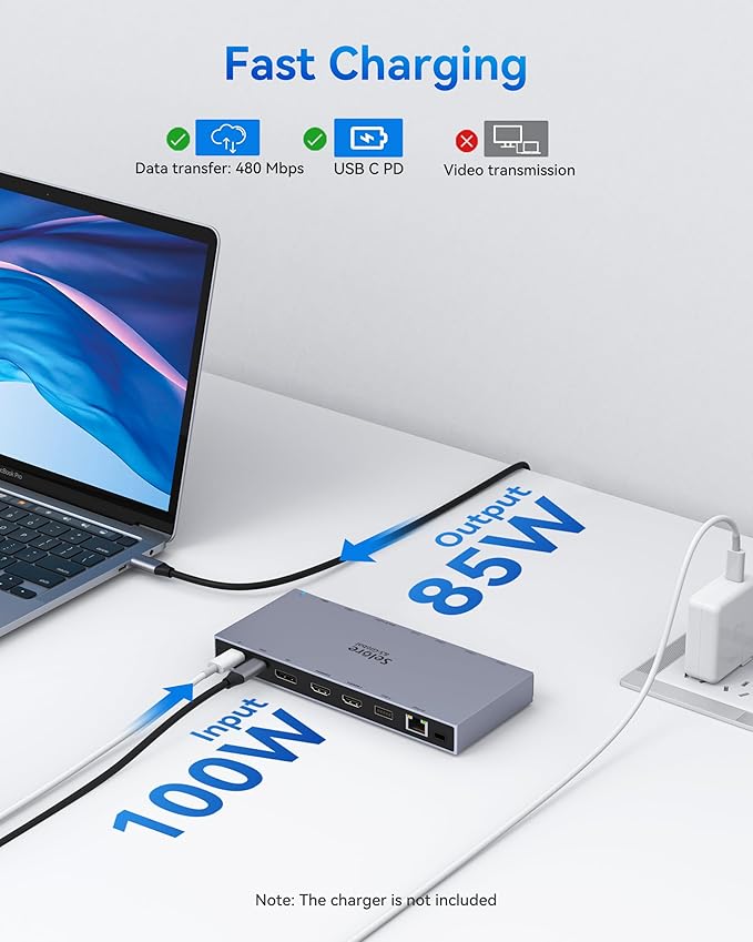 Dual HDMI Docking Station 3 Monitor,USB C Laptop Docking Station with 65W Power Adapter,2 HDMI Port,Displayport,USB 3.1/USB-C Data, Ethernet, Audio,SD&Micro SD Slot,PD Charging for Dell XPS/HP/Lenovo