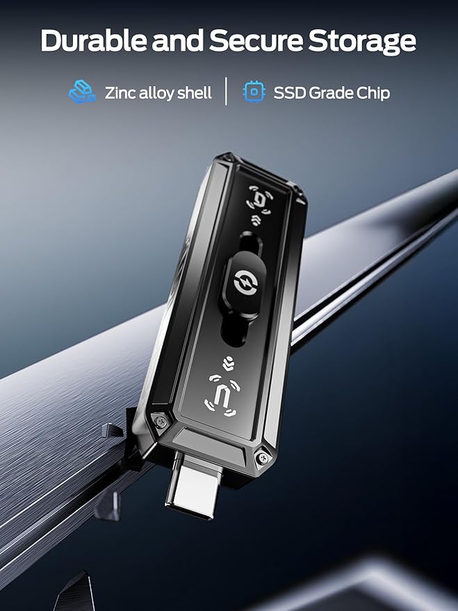 MOVE SPEED 256GB External SSD 520MB/s Read Speed, USB 3.2+USB C Dual Ports External Drive, Portable SSD 3-Stage Push-Pull Design for iPhone 15/16/17 Series/Mac/Android Phone etc