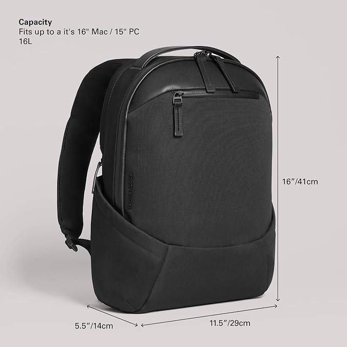 Troubadour Apex 3.0 Compact - 16L Premium Laptop Backpack - Ergonomic & Water Resistant - Designed for Work and Travel - Black