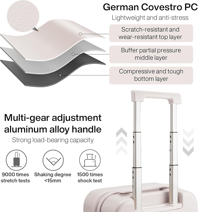 mixi Luggage Suitcase with Spinner Wheels, Hardside Rolling Suitcase PC with Cover & TSA Lock Lightweight Travel Case 24in Checked in, Off White（Slight Pink）