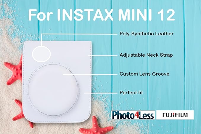 Fujifilm Instax Mini 12 Instant Film Camera Clay White, Fuji Instax Mini Twin Pack Instant Film 20 Prints, Protective Case, Gift Bundle
