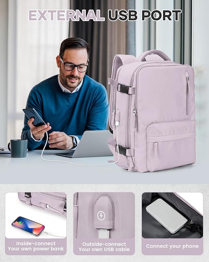 Vacuum Travel Backpack with Pump for Women, Personal Item Carry on Backpacks Flight Approved 18x14x8 inches for Men,Laptop Waterproof Work Compression bags Casual Daypack. (Pink)