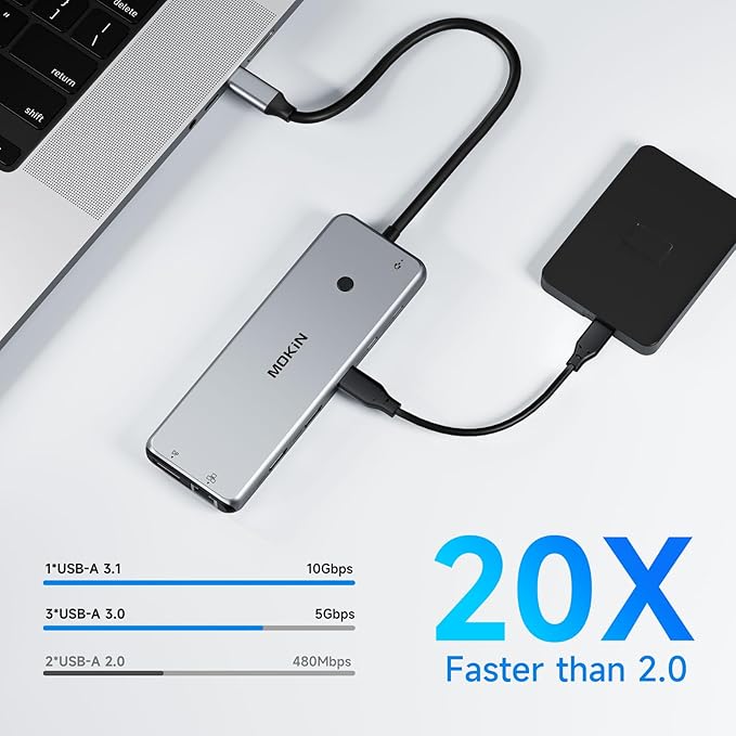 USB C Docking Station 3 Monitors USB C Hub Laptop Dual Monitor Multiport Adapter Dock Dongle,USB C to 2 HDMI,DisplayPort,PD Charging,Ethernet,7 USB C/A 3.1/3.0/2.0 Ports,Audio for Dell/HP/Lenovo