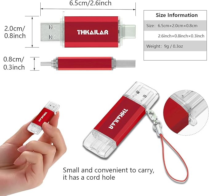 Thkailar USB Flash Drive 512GB,Type A and Type C Ports 2 in 1 OTG USB 3.1 Thumb Drive,Memory Stick for Business Traveler Compatible with iPhone 15/Android Phone/PC/Mac Pro/Laptop(Red)
