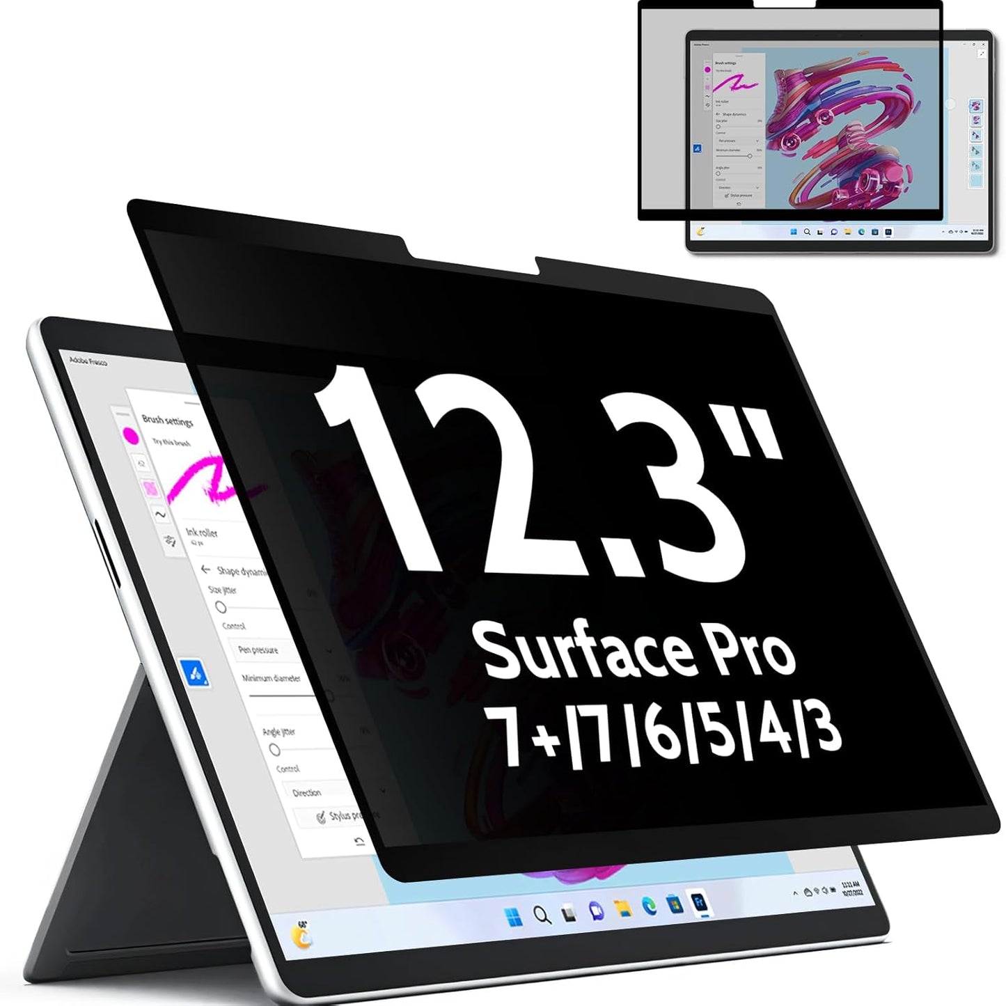Upgrade Privacy Screen for Surface Pro 7 Plus/7/6/5/4/3 12.3 inch, Fully Removable Anti Glare Blue Light Filter, Anti-Spy Screen Protector for Microsoft Surface Pro 7+, Pro 7, Pro 6, Pro 5, Pro 4/3