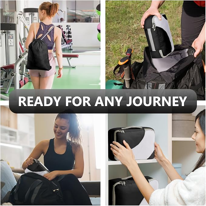 8 Set Packing Cubes for Travel, Gifts for Men,Anti-Tearing Suitcase Organizer for Luggage with Shoe & Hanging Toiletry Bag, OlarHike Vacation Accessories for Cruise, Travel Essentials for Men, Black