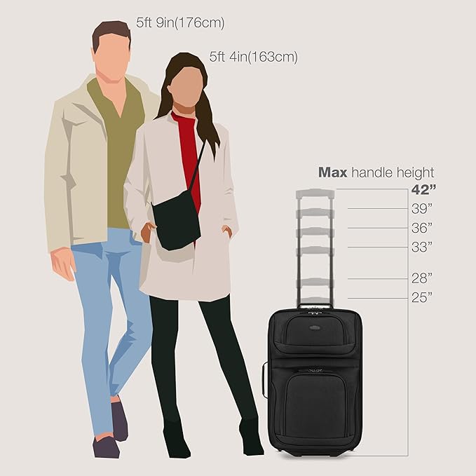 U.S. Traveler Rio Fabric Expandable Carry-on Luggage, Rolling Suitcase, Black, 2 Wheel Set