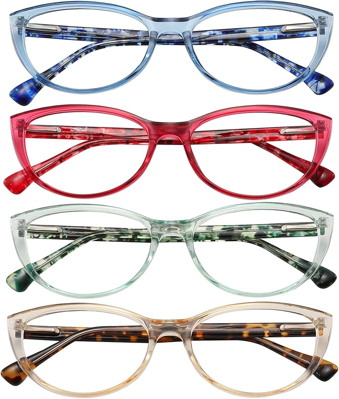 Przene 4 Pack Blue Light Blocking Reading Glasses,Readers for Women and Men with Spring Hinge