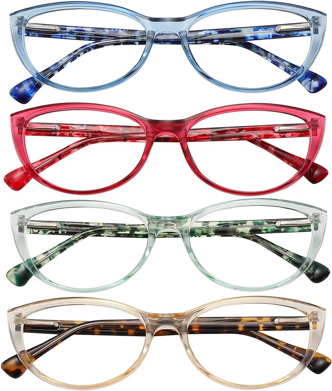Przene 4 Pack Blue Light Blocking Reading Glasses,Readers for Women and Men with Spring Hinge