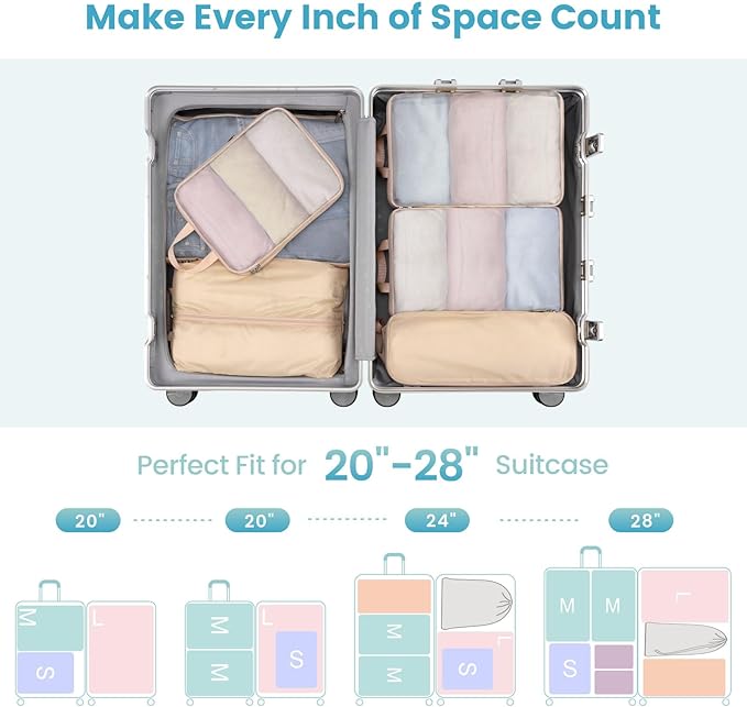 Cambond Compression Packing Cubes for Travel Women - Travel Bags Luggage Organizers Travel Essentials Compression Cubes for Travel Carry on Suitcases Organizer