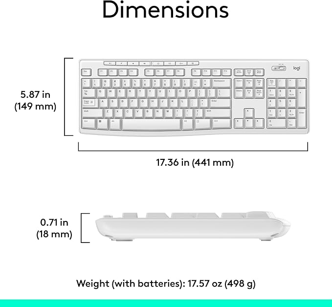Logitech MK270 Wireless Keyboard and Mouse Combo for Windows, 2.4 GHz, 8 Multimedia Keys, PC, Laptop, Wireless Keyboard Compact Mouse Combo - White