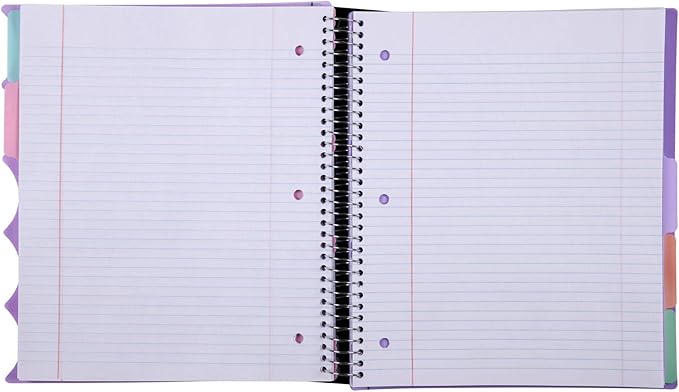 Mintra Office Durable PREMIUM Spiral Notebook, ((Lavender, 5 Subject (8.5in x 11in)) - Fabric Covered Coils, No Snags, College Ruled, Adjustable PocketDividers, Ruler, Organization, Student, School