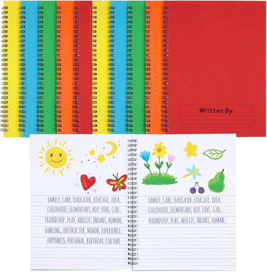 Henoyso 10 Pcs 100/50 Sheets Primary Composition Notebook K-2 Bulk Spiral Primary Journal Drawing Handwriting Practice for Kids Kindergarten 1st 2nd Back to School Supplies (Bright Color,50 Sheets)