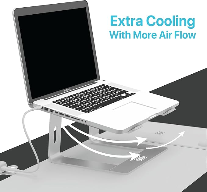 BLACK+DECKER Laptop Stand for Computer Desk, Ergonomic Laptop Stand for Desk, Lap top Riser Compatible with MacBook Notebook, Lap top Holder, Durable Aluminum Computer Riser Accessories, Silver