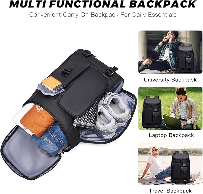 Carry on Travel Backpack for Men Women,30L Multi-Pocket 17.3inch Laptop Backpack, Sports Gym Tennis Badminton Backpack with Shoe Compartment-Black