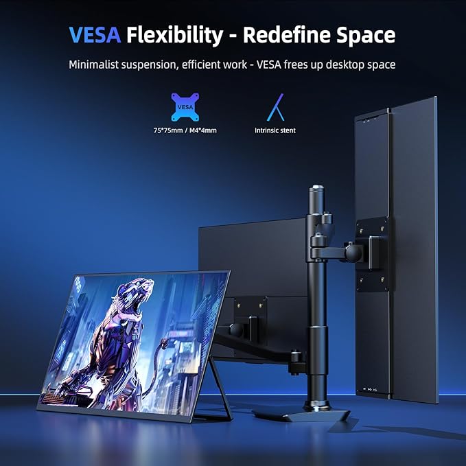 Portable Monitor 18.5” | 120HZ 1ms Gaming Monitor | 125% sRGB | FreeSync, HDR | 350Nits | USB-C & HDMI | VESA & Kickstand | Large Travel External Second Screen for Laptop, Switch, Game Consoles