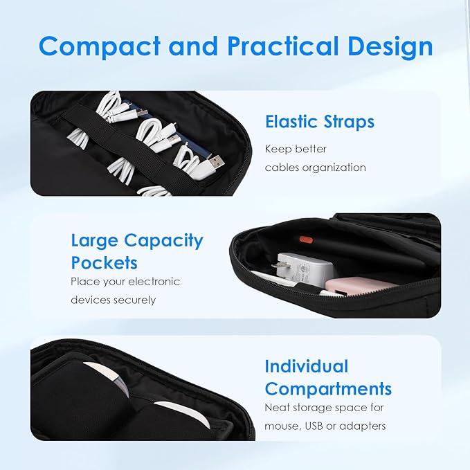 LENTION Electronics Organizer, Tech Organizer Travel Case, Tech Pouch, WaterProof Cable Bag, Cord organizer Travel Essentials Bag for AirPods, Cords, Charger, Power Bank (M378 Black)