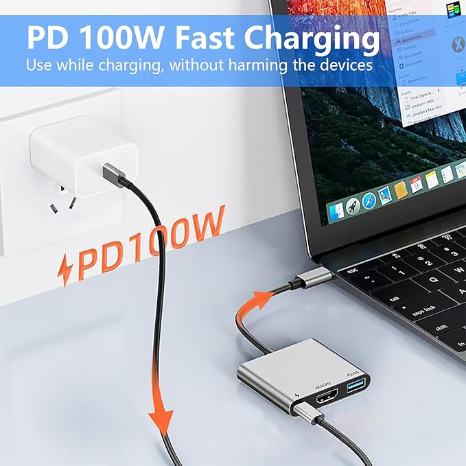 USB C to HDMI Multiport Adapter Hub with 5Gbps USB 3.0, 4K HDMI & 100W PD - Thunderbolt Compatible for Ipad/MacBook Pro/Air/Switch and More