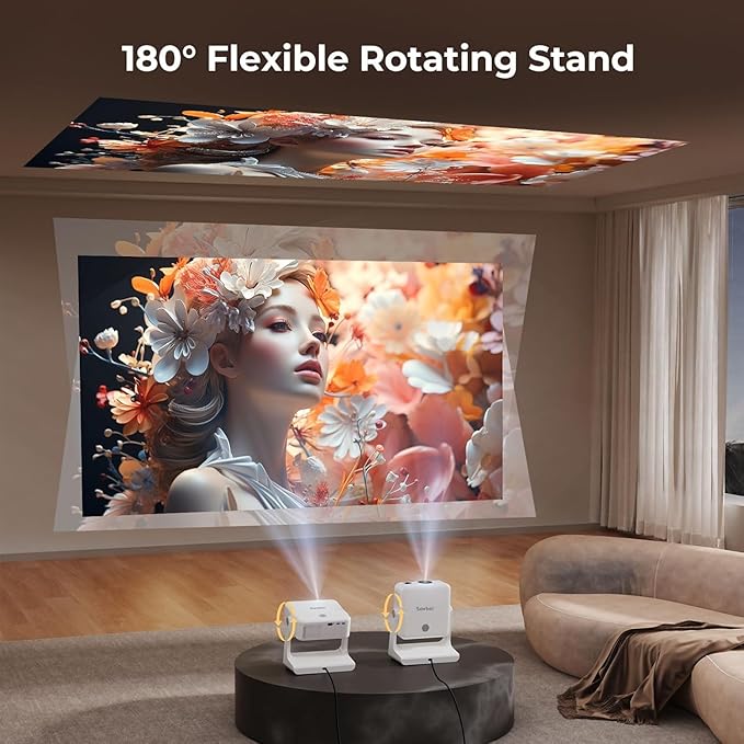 Projector-4K with WiFi and Bluetooth: [Google TV/1500 ANSI/Voice Control/Built-in Apps] Outdoor-Projector, Portable-Movie-Smart-Projector, Sovboi 1080P Home-Ceiling-Proyector 180° Stand/300 ''Display