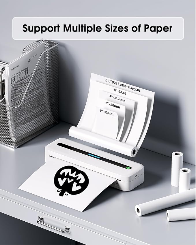 Itari M832 Portable Printers Wireless for Travel - 300dpi Inkless Small Bluetooth Compact Mobile for Home Use Support 8.5" x 11" US Letter & A4 Paper, Compatible with Android and iOS Phone & Laptop