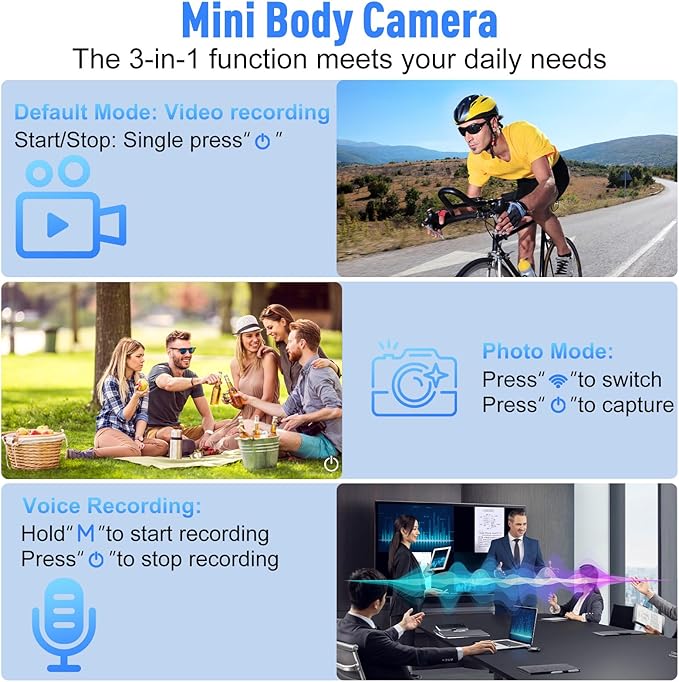 Hands Free Clip On POV Sports Camera 110 Degree 2.7K, WiFi Mini Camera for Glasses with Live View, Cycling Fishing Vlog Recorder, Kids Pets Daily Recording, Includes 16GB Card(Black)
