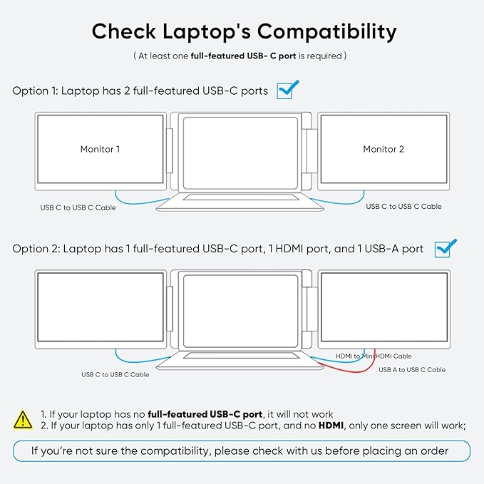 Laptop Screen Extender, FHD 1200P 16:10 IPS Portable Monitor for Laptops 12~16.2 inch, 14" Triple Screen Laptop Monitor Extender Display, Plug & Play with USB-C HDMI for Windows/MacBook/Switch/PS5