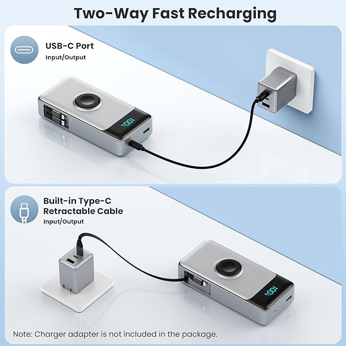 Portable Charger 40800mAh Power Bank with 2 Built-in Retractable Cables,25W PD Fast Charging Phone Charger with iWatch Charger,5 Output 2 Input LCD Display Battery Pack for iPhone 16/15/14/13,Android