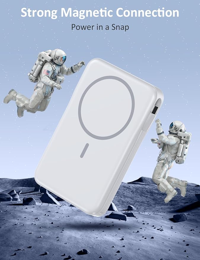 Magnetic Portable Charger, 10000mAh Power Bank, 5 in 1 Portable Charger with Built in Cable, 20W Fast Charging for Magsafe Battery Pack Compatible with iPhone 16/15/14/13 Pro/Pro Max, Samsung Series