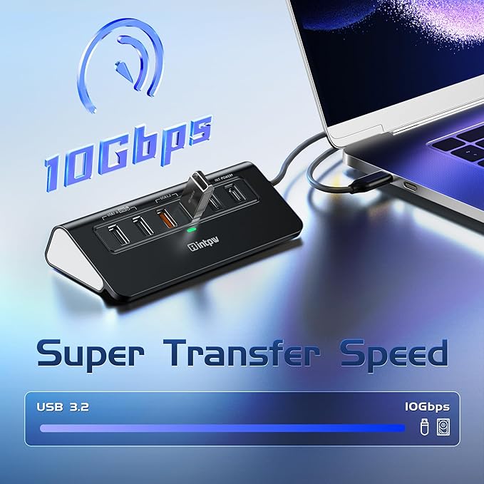 USB C Hub Ethernet, 10Gbps Laptop Docking Station 10-in-1, 4K@60Hz HDMI, 3 USB C/A 3.2 Data, LAN, 2 USB A 2.0, PD 100W, SD/TF Ports, 3.28FT Powered USB Hub for Laptop, PC, iPhone 16/15, Mac