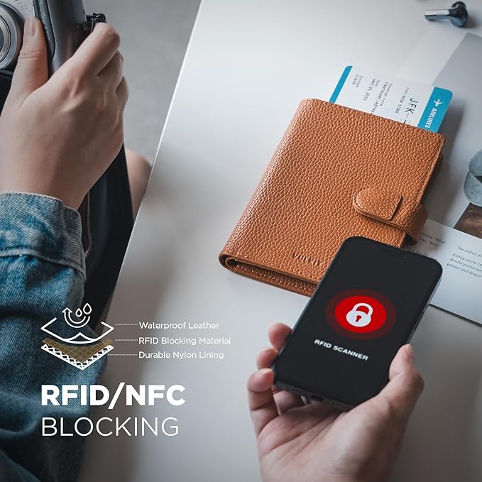 VULKIT Leather Passport Travel Wallet for 2 Passports Slim Double Passport Holder RFID Blocking with ID Window for Women or Men