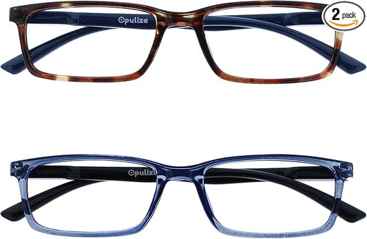 OPULIZE SEE Reading Glasses with Blue Light Blocking for Women and Men, Narrow Frame, Spring Hinges, Computer Gaming Glasses, Brown,Blue +1 (Pack of 2)
