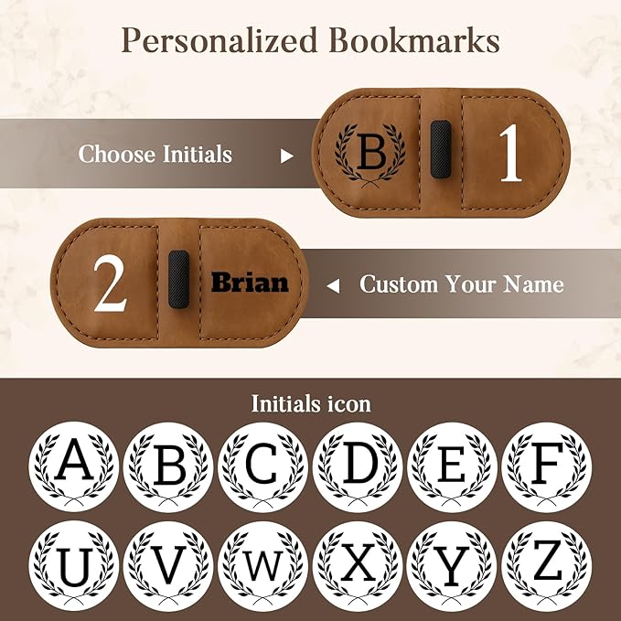 Personalized Bygone Mark Bookmark with Pen Holder,Engraving Leather Magnetic Bookmarks Vintage 26 Letters Name Initials Text Book Marker Clips Gifts for Reading Book Lovers Women (Coffee, R)