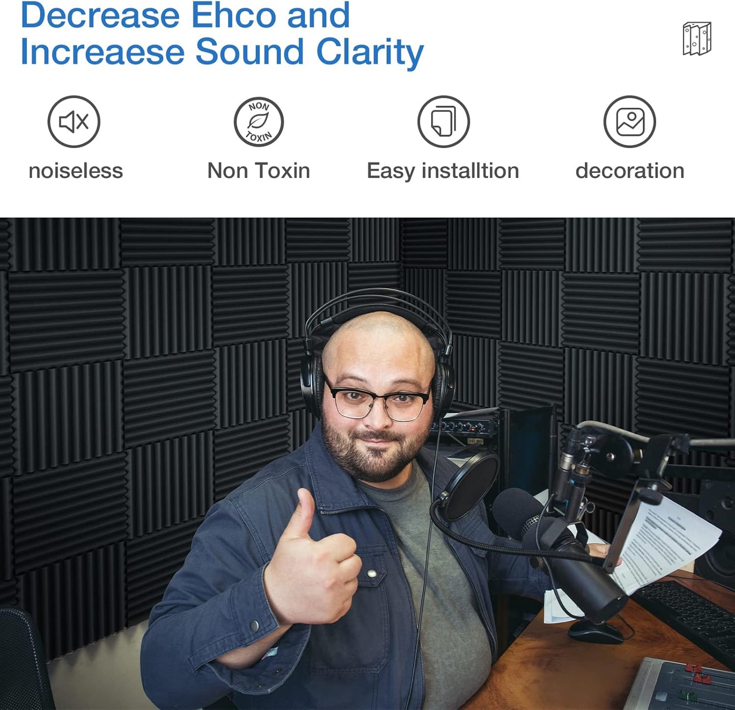 12 Pack Sound Proof Foam Panels for Walls,Self-Adhesive Foam Acoustic Panels Sound Absorbing,High Density Quick-Recovery Soundproof Wall Panels 12" X 12" X 1"-Red