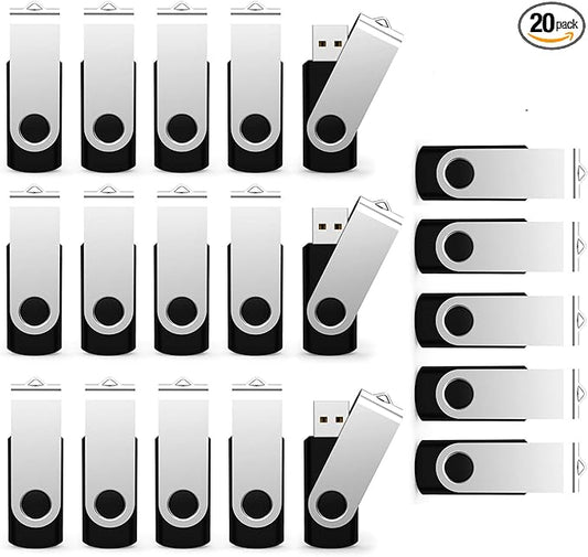 20 Pack 128MB Bulk USB 2.0 Flash Drives Small Capacity USB Thumb Drive Swivel Memory Stick JumpDrive [Not 128GB]