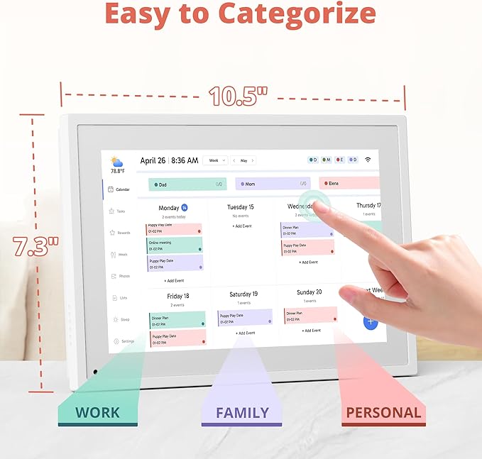 Digital Calendar Touch Screen 10 Inch, Electronic Calendar Chore Chart for Family Monthly/Weekly/Daily Planner, Smart Calendar for Home Organization, Desk Mount and APP Control