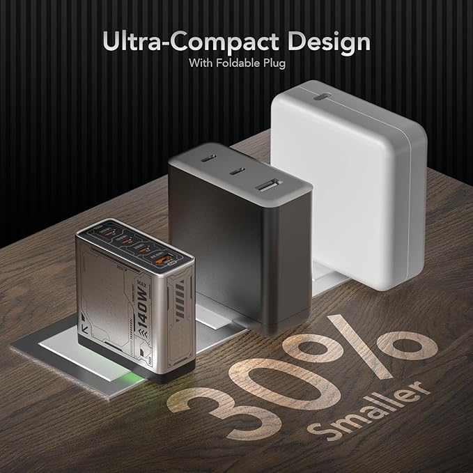 Mfish 140W USB C Charger, 4-Port GaN Charger Block, Foldable Fast Laptop Charger Power Adapter for MacBook Pro/Air, iPad Pro, iPhone 16 Pro, Galaxy S25/S24, Steam Deck, Google Pixelbook, and Tablet