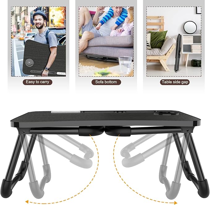 Zapuno Laptop Lap Desk, Foldable Laptop Table Tray with 4 USB Ports Storage Drawer and Cup Holder, Lap Bed Desk Notebook Stand Laptray Portable Standing Table for Bed Couch Floor