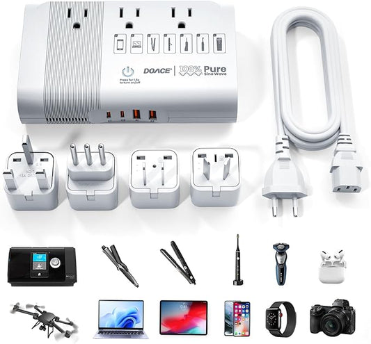 [Game-Changer] DOACE 500W Max 220V to 110V Converter, 50Hz to 60Hz Voltage Converter for European Travel, 100% Pure Sine Wave Power Converter US to Europe for CPAP Hair Straightener Laptop Cell Phone