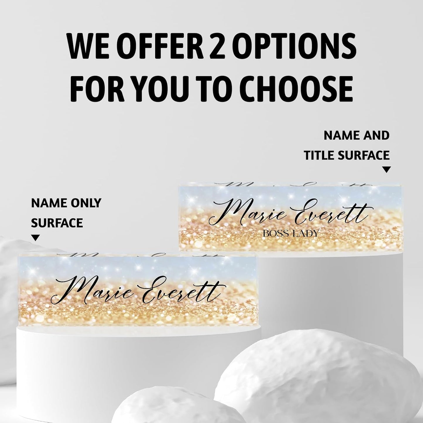 Custom Name Plate for Desk | Personalized Desk Name Plate | Personalized Boss Employee Appreciation Gifts | Acrylic Name Plate Office Desk Accessories (A-Blue Gold Crystal)