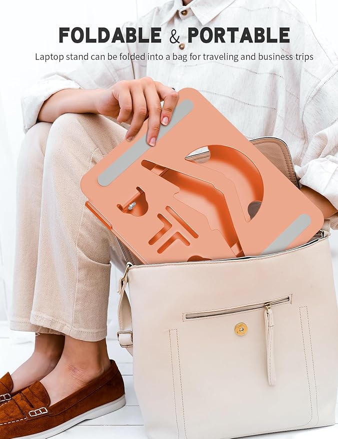 Laptop Stand, Ergonomic Adjustable Computer Stand for Collaborative Work, Foldable and Portable Heat Sink Computer Stands, Fits up to 15.6-inch Laptops (Orange)