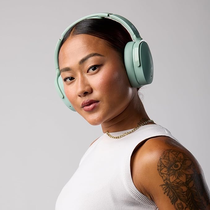 Skullcandy Hesh ANC Wireless Over-Ear Bluetooth Headphones with Extra USB-C Charging Cable, Active Noise Canceling, 22 Hrs Battery, Foldable Lightweight Design, Microphone iPhone Android - Preppy Sage