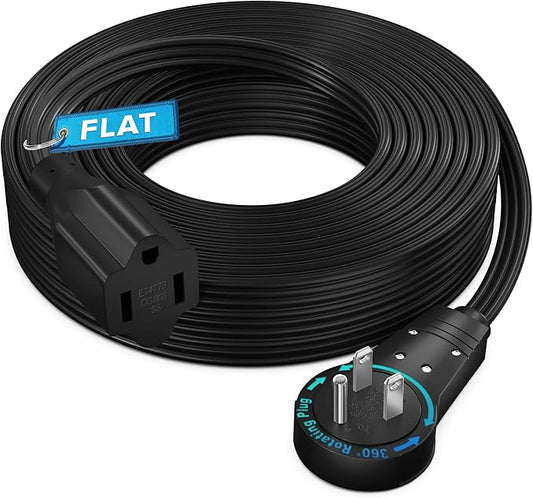 Maximm 360° Rotating Flat Plug Extension Cord 50 feet Flat Cord with Slim Space-Saving Plug Design, Low Profile (Black)